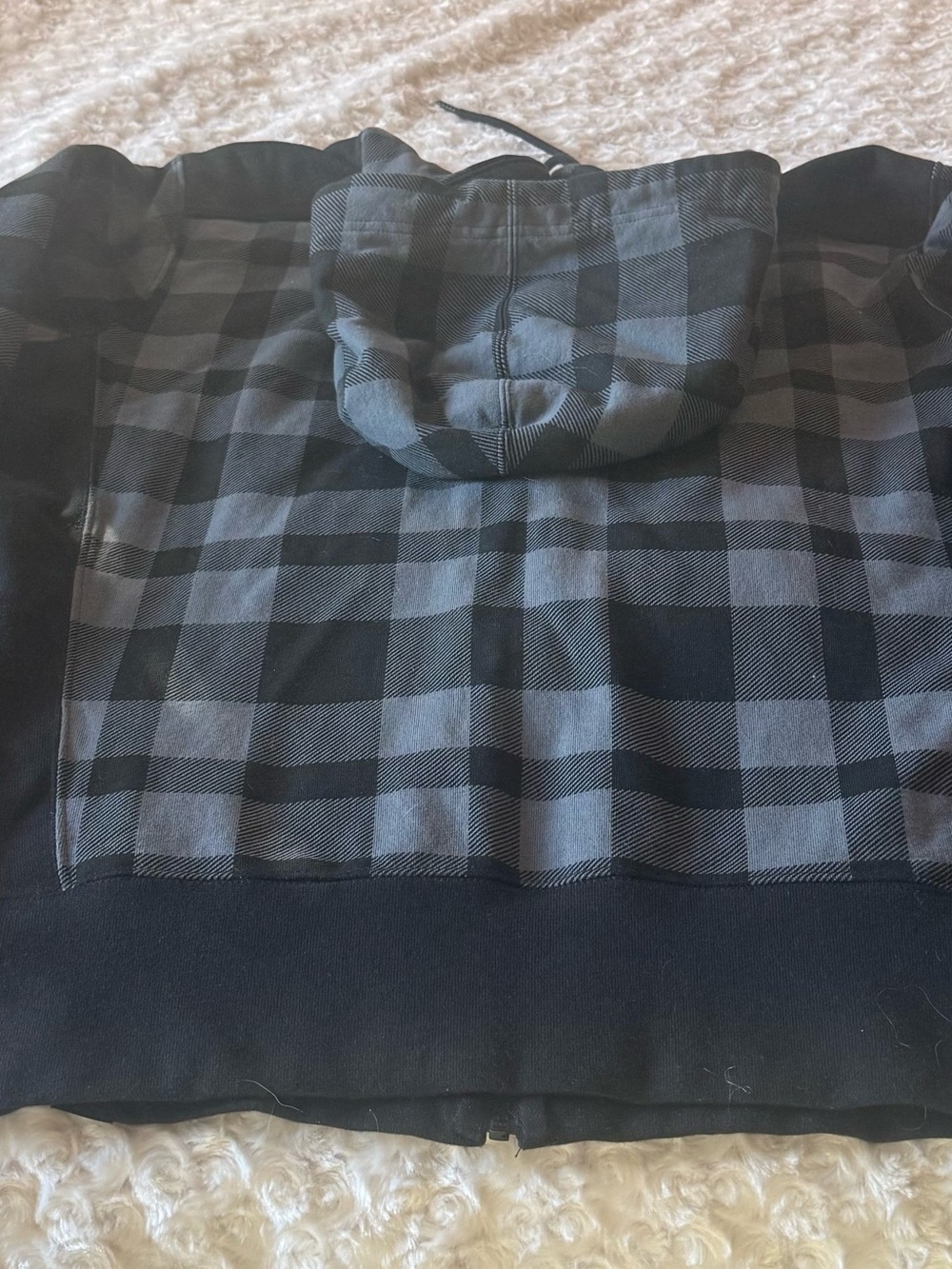 American Giant Black and Gray Plaid Hooded Sweatshirt